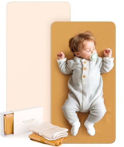 2 Pack Vegan Leather Baby Changing Mat, Large 30 x 17 Waterproof Foldable Diaper Mat, Wipe-Clean Portable Changing Pad for Travel, Home & Diaper Bag, Baby Shower Gifts for New Moms (Beige & Brown)