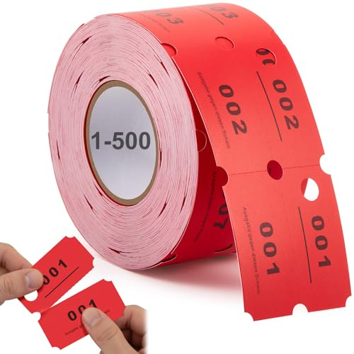 Nezyo Rouleaux de Jetons 1-500 Ticket de Vestiaire Fiches Numérotées Service Blanchisserie pour Événements en Club Boutiques Salons Bars Mariages Fêtes(Rouge,1-500)