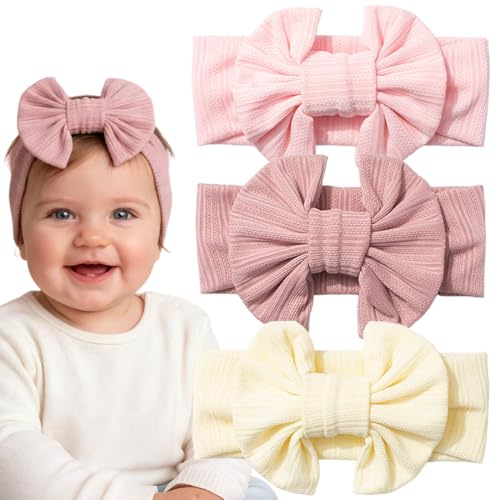 3 Piezas Diademas Niñas Arco Estirable Nylon Diademas Hechas a Mano Cabello Cinta Pelo Accesorios para Neonatal Lactante Niño Pequeño Niños