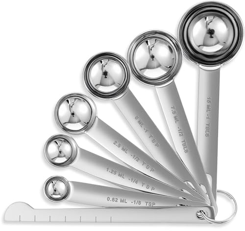 7 Pcs Stainless Steel Measuring Spoons Set, Metal Measure Spoons, Table Spoon Measuring Scoop for Coffee, Teaspoon Scoop, Includes TSP tbsp, Food Grade for Cake Baking Dry and Liquid Ingredients