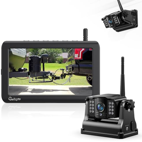 eRapta 5“ LCD Kabellos Digital Rückfahrkamera Set, mit 1080P Monitor:9600mAh Akku 2 Mins DIY Installation, IP69K Wasserdicht Rückfahrkameras für Auto, LKW, Van, SUV, Wohnmobil