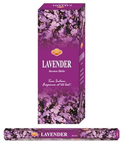 Aromasenses | Incienso de Lavanda Hexagonal Sac | Caja de 6 Tubos con 20 Varillas c/u | Aroma Floral | Reduce el Estrés, la Ansiedad y la Tensión Mental | para Meditación, Prácticas Espirituales
