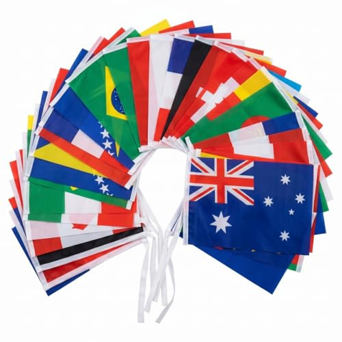 50 Länderflaggen-Banner, World International Mini-Flagge aus lebendigem Polyester, 59 Fuß lang, jeweils 7, 87 x 11, 02 Zoll