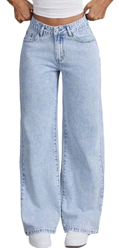 Générique Tonårstjebyxor med hög midja, utsvängda jeansbyxor, med broderade bakfickor och snöflinga effekt. Lös passform, bekväma stretchjeans. Moderiktiga och avslappnade stretchjeans.