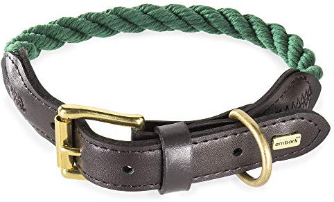 Embark Pets Country Dog Rope Collar - Braided Cotton and Leather Finish -Small, Medium, Large and Extra Large dog collar - Puppy Collars Durable and Strong Build for Training, Walking, Running