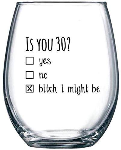 Gelid 30th Birthday Gifts for Women and Men Wine Glass - Funny Is You 30 Gift Idea for Husband Wife Boyfriend Girlfriend – Thirty Year Old Party Supplies Decorations for Best Friend Him Her - 15 oz