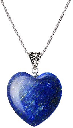 Franki Baker Collier avec pendentif en forme de cœur en lapis lazuli bleu naturel sur argent sterling 925. Chaîne : 50 cm