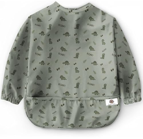 Bubba Bear Baby Bib with Sleeves, Long Sleeve Toddler Feeding Apron Bibs for Eating & Lead Weaning, Mess Proof Full Sleeved