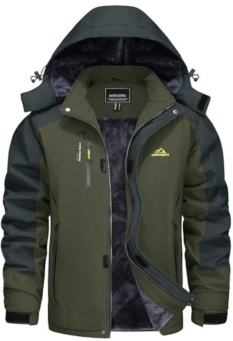 KEFITEVD Winterjacke Herren Skijacke Fleece Jagdjacke Funktionsjacke Outdoorjacke Wasserabweisende Winter Arbeitsjacke Armeegrün S