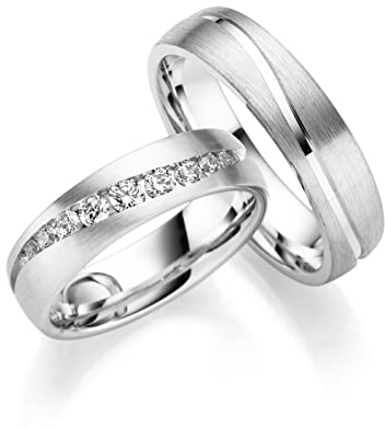 JC Trauringe | Paarpreis | Eheringe 925 Sterling Silber Rhodiniert | 11 Zirkonia Steine Nickelfrei Made in Germany Partnerringe Freundschaftsringe Gratis Gravur + Etui | ICT229