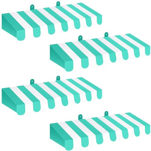 Boao 4 Pack Circus Awning Decoration 3D Stripe Cardboard Awning Carnival Wall Decor Circus Party Favors for Lemonade Stand Bakery Ice Cream Truck Bulletin Board Decor(White and Green)
