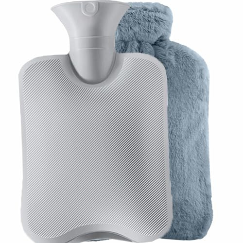 BIAOQINBO Borsa Acqua Calda, 2L/3L Borsa dell'acqua Calda con Copertura in Peluche, Hot Water Bag, PVC senza BPA, per Alleviare il Dolore e Ritenzione di Calore per Bambini e Adulti - Grigio (3L)