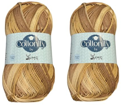 Cottonify Ne 6/4-pack med 2 100 % kammad bomull merceriserat virk- och stickgarn | Medelvikt | gasat och merceriserat mjukt garn – 186 Yd 100 gram per boll | (2, brun brokig 9112)