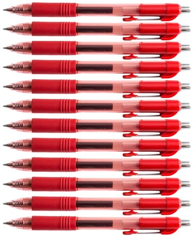 D.RECT Bolígrafos de Gel Retráctiles 12 Piezas - Bolígrafos Automáticos con Recarga Reemplazable, Rojo