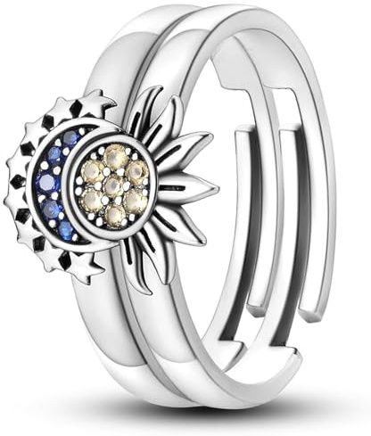 XSDSLS 2 Pezzi Anello Sole E Luna Anello Sole E Luna Celestiale Set Anello Aperto Anello Sole Splendente Anello Luna Anello Regolabile Anello Promessa Amicizia Per Donne Ragazze (Set1)