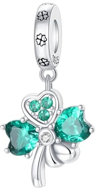 BIZK Charms Argent Sterling 925 Femmes Bijoux Pendentifs Compatible pour Bracelets Collier pour Les Mères, Les Amis, Les Amoureux (Trèfle à Quatre Feuilles)