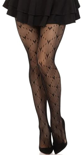 KIRVOS Collants à motif coeur noir,collant grande taille femme fantaisie,Noir élastique transparent bas, Vintage, coeur, pointe, sexy,Ultra Souple Confort Absolu