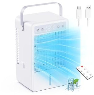 Climatiseur Mobile 1500ML - Refroidisseur d'Air Portable avec Télécommande, Mini Climatiseur Portable USB-C, 5 Vitesses + 3 Modes, Minuterie 10H, Lumière Colorée, Cooling Rapide - Idéal Chambre/Bureau