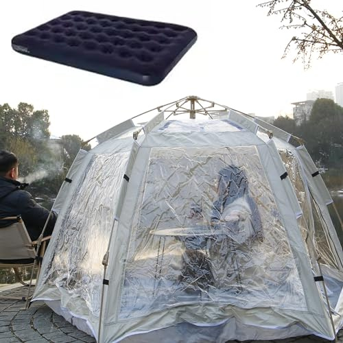 Trädgård Igloo bubbelpopup-skydd med uppblåsbar säng, panorama-lusthus för camping, fiske och fester – vindtät PVC