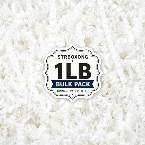 STRBOXONG 455 g Frisure de Papier Déchiqueté pour Remplissage de Boîte Cadeau, Blanc, Papier de Soie Frisé pour Panier de Pâques et Mariage