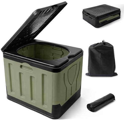 Toilette Portable de Camping Pliable Carrée avec Couvercle, Toilette Sèche, Toilette de Voyage, WC Pliante Compact 27x31,5x30 cm, Charge Max 100 kg, avec Sac de Rangement et Sacs Poubelle, Vert