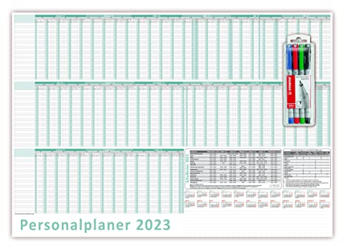 Urlaubsplaner/Personalplaner 2025 nass abwischbar mit Folienkaschierung inkl. Stifteset - DIN B1 Format (1000 x 700 mm) 22 Mitarbeiter Januar 2025 bis März 2026 mit Schulferien (gerollt!)
