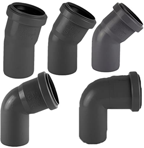 MegaHaustechnik HT Bogen Winkel 45° Grad Verbinder für Rohr Außendurchmesser 32mm 3,2cm DN32 mit Steck Muffe + Gummi Dichtung Abwasser Abfluss Leitung Kunststoff PP grau Kanalrohr Fitting HTB