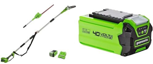 Greenworks G40PSHK2 Élagueuse et Taille Haie à Batterie sur Perche 2-en-1 avec Bandoulière & Batterie 40V - Puissante Batterie Lithium-ION 2Ah pour Outils de Jardin