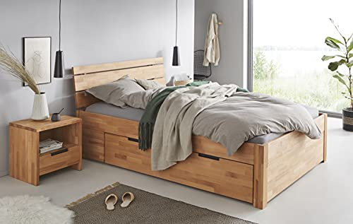 Massivholzbett mit 2 Bettkasten 180x200 Kernbuche geölt (180 x 200 cm)