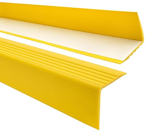 Profilo per bordi scale - Profilo angolare in PVC autoadesivo, Paraspigolo - Strisce antiscivolo per gradini - RGP-O 50x50mm, giallo, 130cm