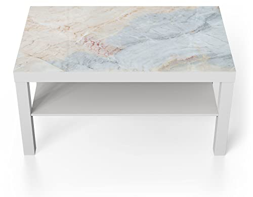 DEQORI Glastisch | weiß groß 90x50 cm | Motiv Zarte Marmorfärbung | ausgefallener Beistelltisch aus Glas | Hochglanz Couchtisch fürs Wohnzimmer | moderner Couch Tisch mit Design