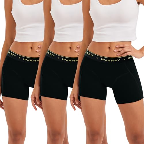 Innersy Boxershorts för kvinnor, underkläder i bomull med ben, hipster, boxertrosor, trosor i 3-pack