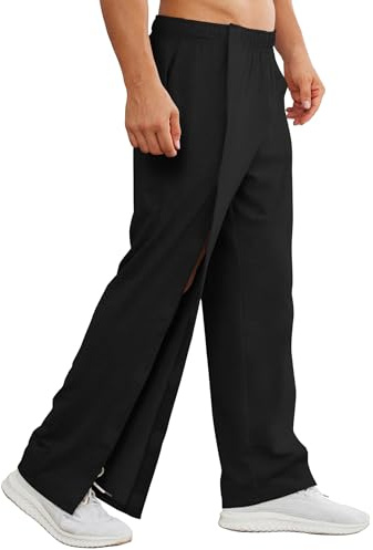 Deyeek Men's Post Surgery Pants 2 Side Snap Open Bottom Athletic Sweatpants for Men Soft Tear Away Pants with Pockets L Black