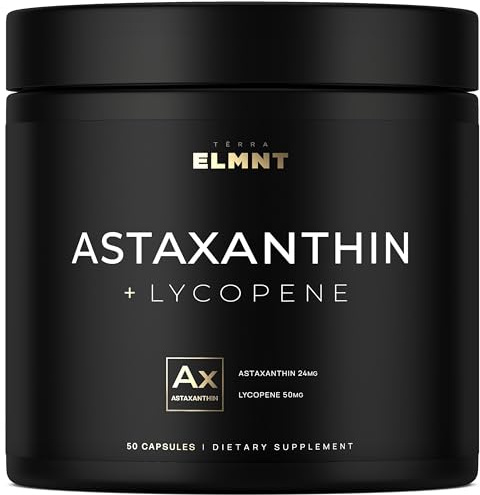 Astaxanthin 24mg + Lycopene 50mg Clinical Strength Carotenoids Skin Supplement w. 100% Natural from MicroAlgae - Best Astaxanthin Supplements for Skin Health & Pigmentation - Astaxantina
