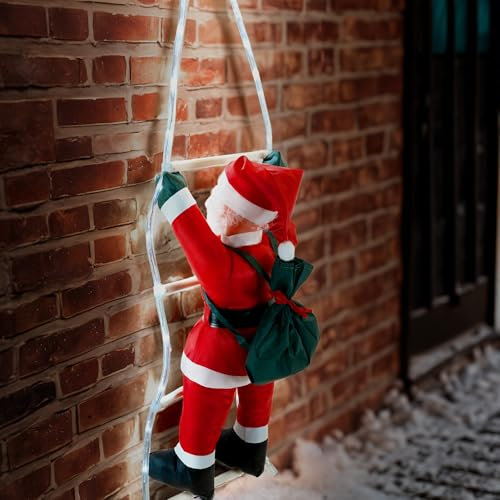 GloBrite 60cm Hanging Santa Climbing Rope with 48 LED Lights - 95cm Height - 5m Lead Wire - 8-Mode Plug for Outdoor Christmas Decorations, Garden, and Window Displays - Outside Christmas Decorations