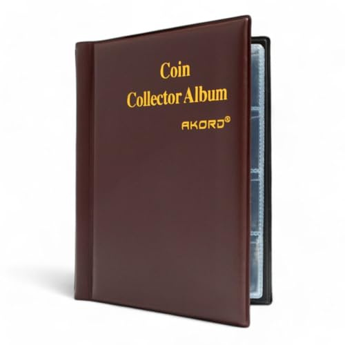 AKORD Coin Collectors Collecting Album 120 Coin Holders, Dark Brown
