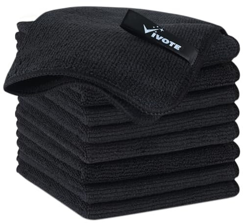 VIVOTE Lot de 9 Chiffons de Nettoyage en Microfibre - Noir - Lavables - Épais - Multi-usages - 20 cm x 20 cm