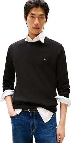 Tommy Hilfiger Men's Cotton Solid Crew Neck Sweater Black
