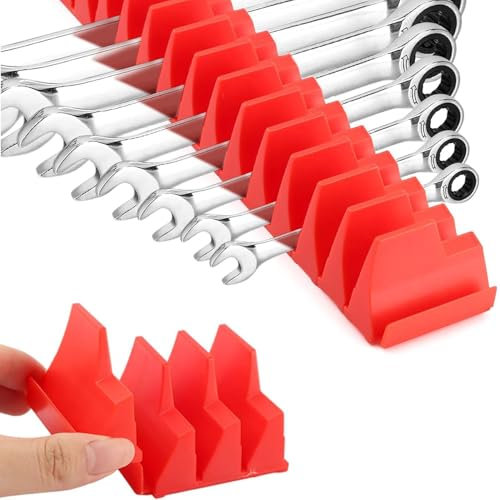 Wotendy Supporto Organizer Magnetico per Chiavi Inglesi, Adatto per 40 Chiavi, Staffa Della Chiave Inglese Organizer Porta, Rack Modulare per Chiavi Inglesi con Etichette Metriche e SAE, Rosso