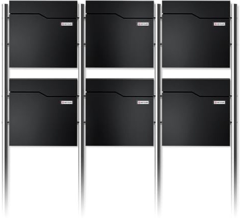 Metzler Buzón de pie para 6 Partidos en Color Negro Oscuro RAL 9005 – Buzón Independiente para Edificio de Apartamentos con Compartimento para periódicos, Patas de Acero Inoxidable y Placa de Nombre