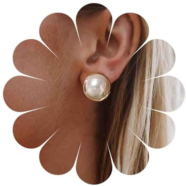 Tseenyi Pendientes de perlas grandes aretes de perlas doradas