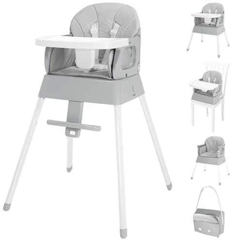 5 in 1 Foldable Baby High Chair,Convertible Highchair for Babies and Toddlers-Portable Infant Booster Seat,Carry Small Box,Dining Chair,Toddler High Chair with 5-Point Harness,Removable Tray-Grey