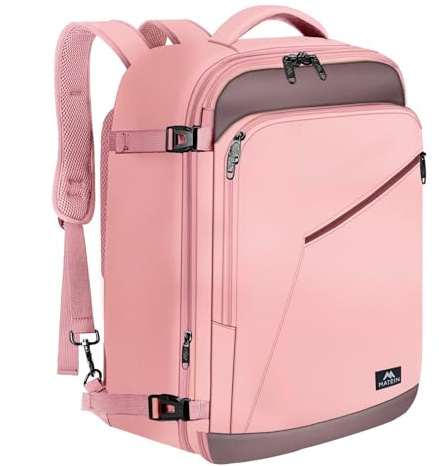 MATEIN Zaino da Viaggio per Aereo Bagaglio a Mano 50x35x20 Espandibile Zaino Viaggio per Donna, Multitasche Borsa da Cabina per Voli Leggero Zaini per Scuola Lavoro Trekking Business, Grigio Rosa
