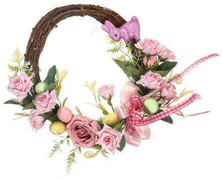 Couronne de fleurs de printemps décorative avec fleurs sauvages et baies pour décoration de jardin, accessoires saisonniers