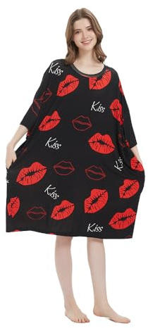 VERTAST Camicia da notte da donna oversize rinfrescante maglietta da notte taglie forti camicia da notte lunga abito da notte casual con tasche, Labbra., Taglia unica