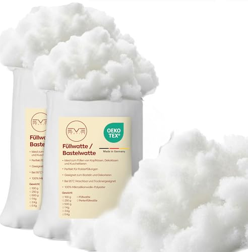 EVE Textile® Füllwatte 2 kg Weiche Watte & Füllmaterial Öko-Tex 100 Zertifiziert für Kissen, Kuscheltiere Hochbausch Bastelwatte, Stopfwolle & Kissenfüllung Ideal als Füllmaterial Kissen & Wolkendecke
