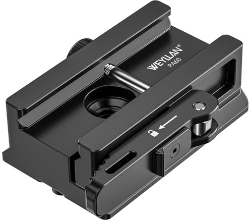 WEYLLAN PA60 Picatinny Arca-Swiss Rail Mount Adaptador, abrazadera de riel CNC Picatinny de metal con cola de milano estándar Arca-Swiss y orificio de montaje QD Sling, compatible con trípode rótula
