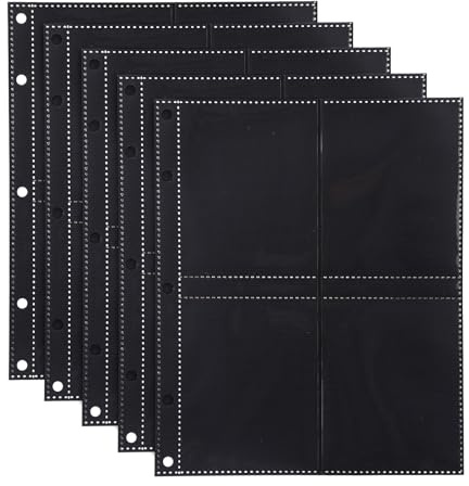 100pcs Photo Top Loader Albums Sleeve with 4 Pockets, Double-Sided Pocket Trading Card Sheets Pages Card Storage Binder Sleeves Protector for Postcard Photograph Picture Storage Display (Black)