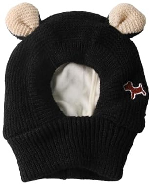 Folpus Gorro de Disfraz para con Orejeras, Suave, Lavable, Divertido y cálido, Tejido para Mascotas, para Gatos pequeños, medianos y Grandes, Animales, Negro
