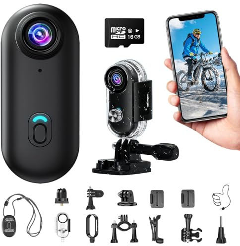 YCCNIU Cámara de Acción WiFi 4K, Cámara Deportiva Resistente al Agua de 120°, Mini Cámara de Acción de 16 GB, Cámara para Casco de Moto con Soportes Magnéticos y Múltiples Soportes de Montaje